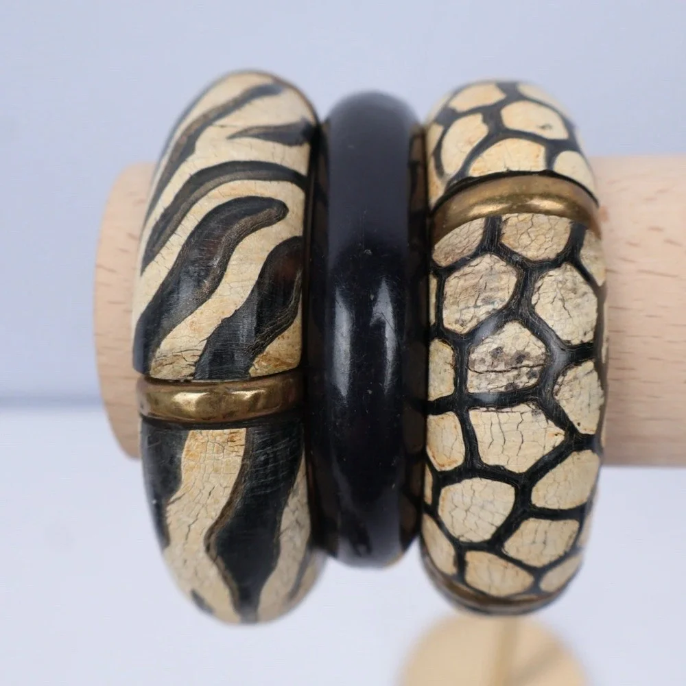 Boho Tribal Style Ethnic Wood Statement Chunky Jewelry Lot (16) Black Brown - Picture 11 of 12